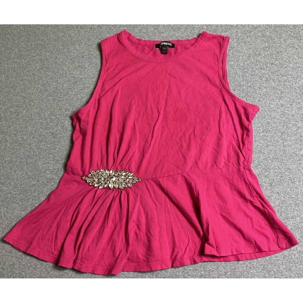 Express Fuchsia Embellished Peplum Tank Top Size S